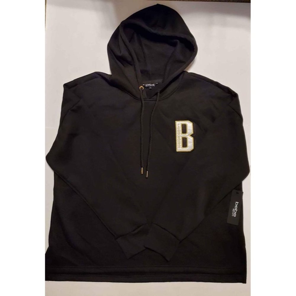 NWT Women's 2X Bebe Sport Sweatshirt Hoodie Black with Gold Accents